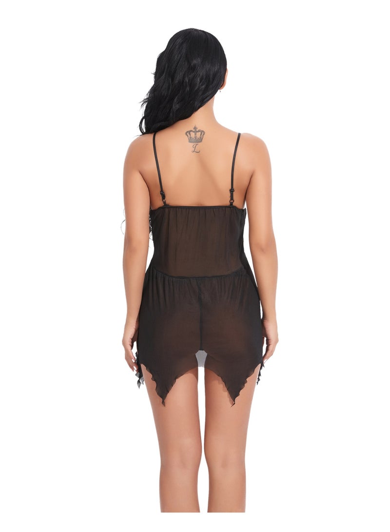 Ladies' Sexy Lace Lingerie Set,  Sheer Mesh Nightdress, Adjustable Straps Babydoll Sleepwear for Women - Image 4