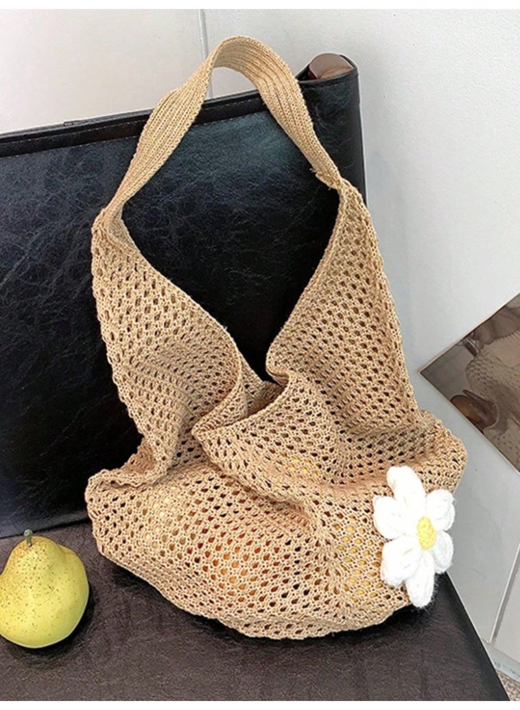 SHEINBag Bohemian Beach Handbag Hollow Tote Bag Large Capacity Shopping Bea