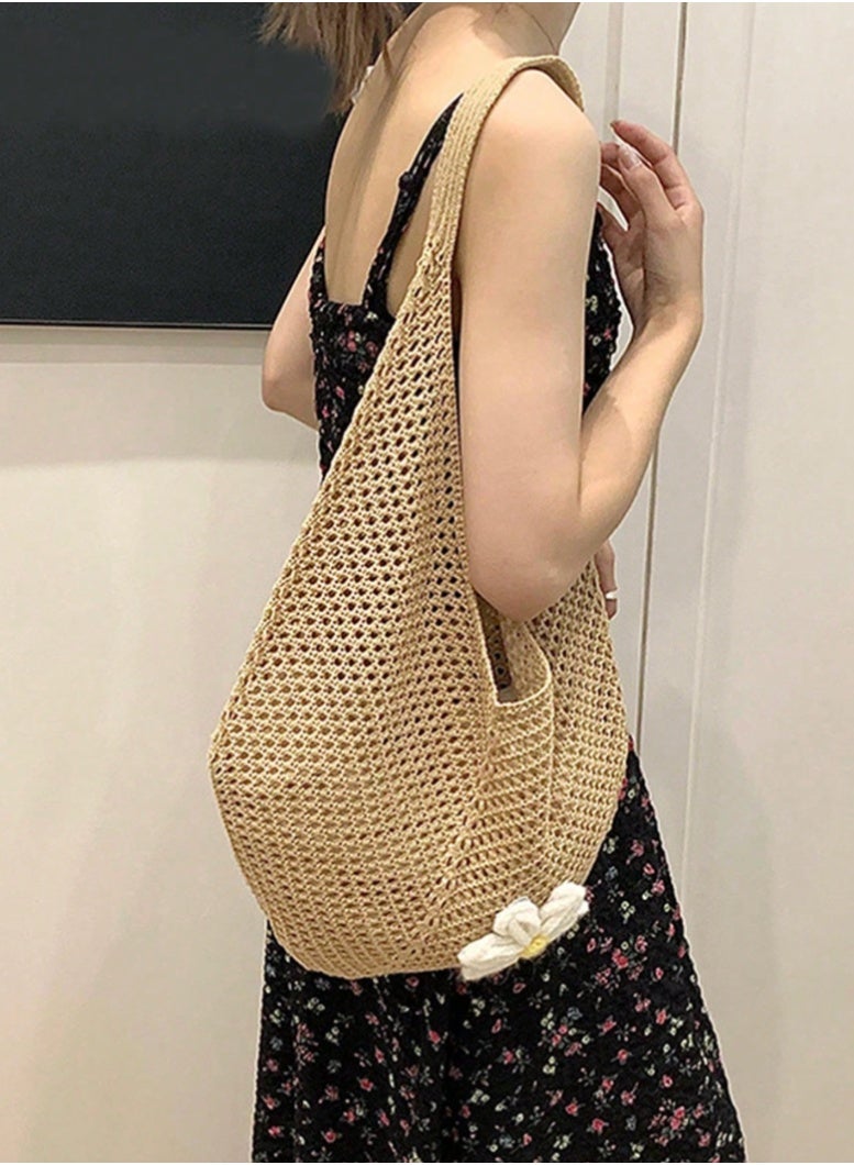 SHEINBag Bohemian Beach Handbag Hollow Tote Bag Large Capacity Shopping Bea