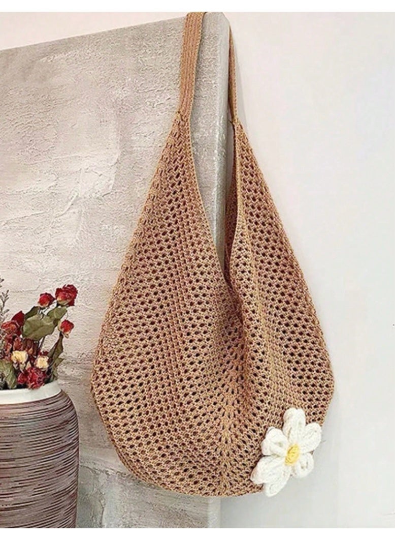 SHEINBag Bohemian Beach Handbag Hollow Tote Bag Large Capacity Shopping Bea