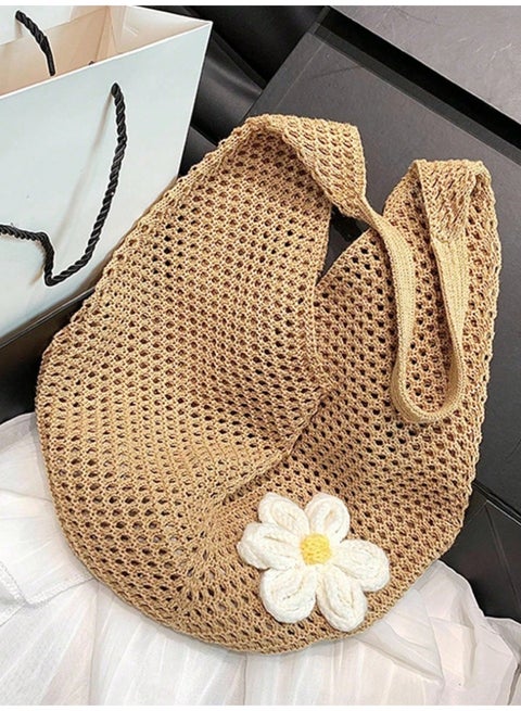 SHEINBag Bohemian Beach Handbag Hollow Tote Bag Large Capacity Shopping Bea