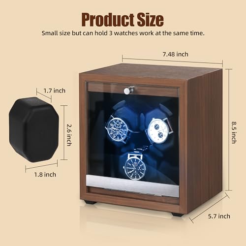 NBTORCH 3 Watch Winder for Automatic Watches Wooden Automatic Watch Winder with Super Quiet Japanese Motor, 4 Rotation Mode, Blue LED Light, Memory Foam Pillows for Man & Woman - Image 2