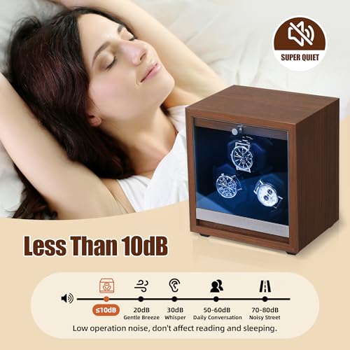 NBTORCH 3 Watch Winder for Automatic Watches Wooden Automatic Watch Winder with Super Quiet Japanese Motor, 4 Rotation Mode, Blue LED Light, Memory Foam Pillows for Man & Woman - Image 5