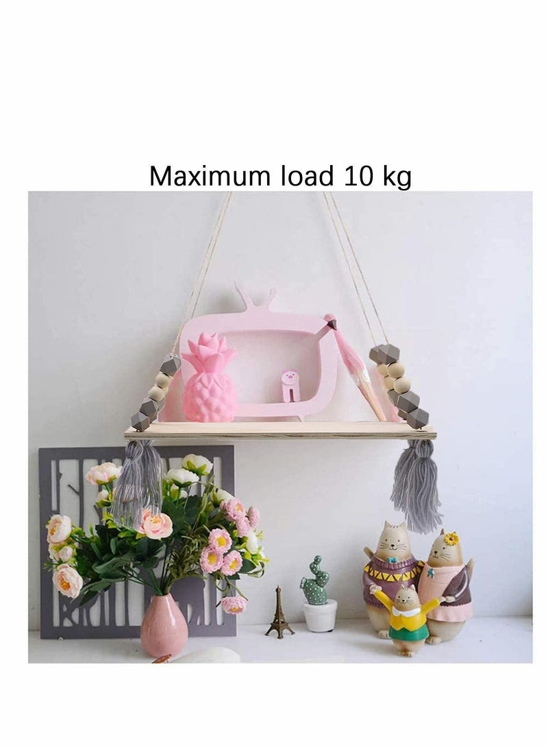 Excefore Wood Hanging Shelves for Wall Boho Decor Swing Rope Rustic Floating Shelf, Wall Display Shelving Home Organizer Rack for Living Room Bedroom Bathroom Kitchen - Image 4