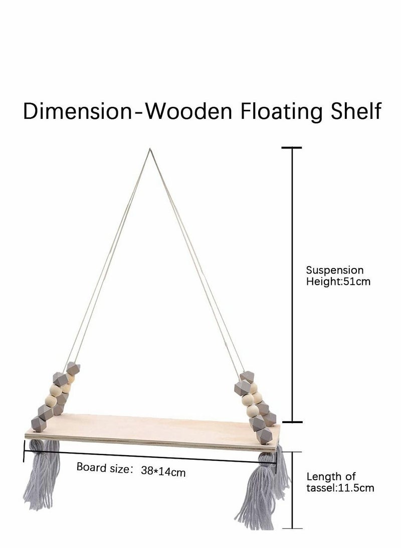 Excefore Wood Hanging Shelves for Wall Boho Decor Swing Rope Rustic Floating Shelf, Wall Display Shelving Home Organizer Rack for Living Room Bedroom Bathroom Kitchen - Image 2