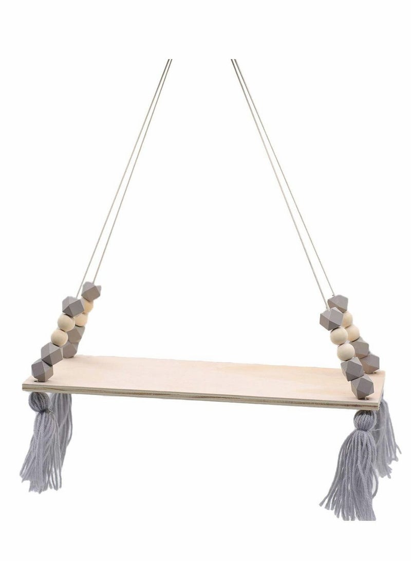 Excefore Wood Hanging Shelves for Wall Boho Decor Swing Rope Rustic Floating Shelf, Wall Display Shelving Home Organizer Rack for Living Room Bedroom Bathroom Kitchen - Image 1