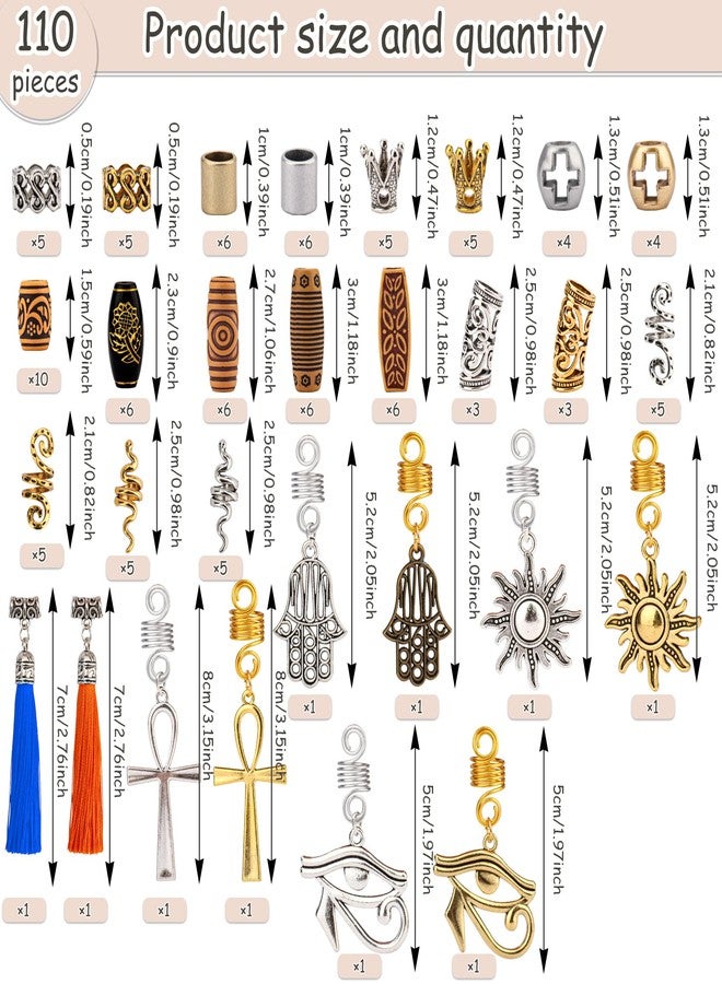 Jelyne 110PCS Retro Metal Dreadlock Accessories Hair Tube Beads Wooden-Like Beads Handmade DIY Tassel Hair Decoration Hair Jewelry for Locs Braids Men Women Hip-Hop Style - Image 3