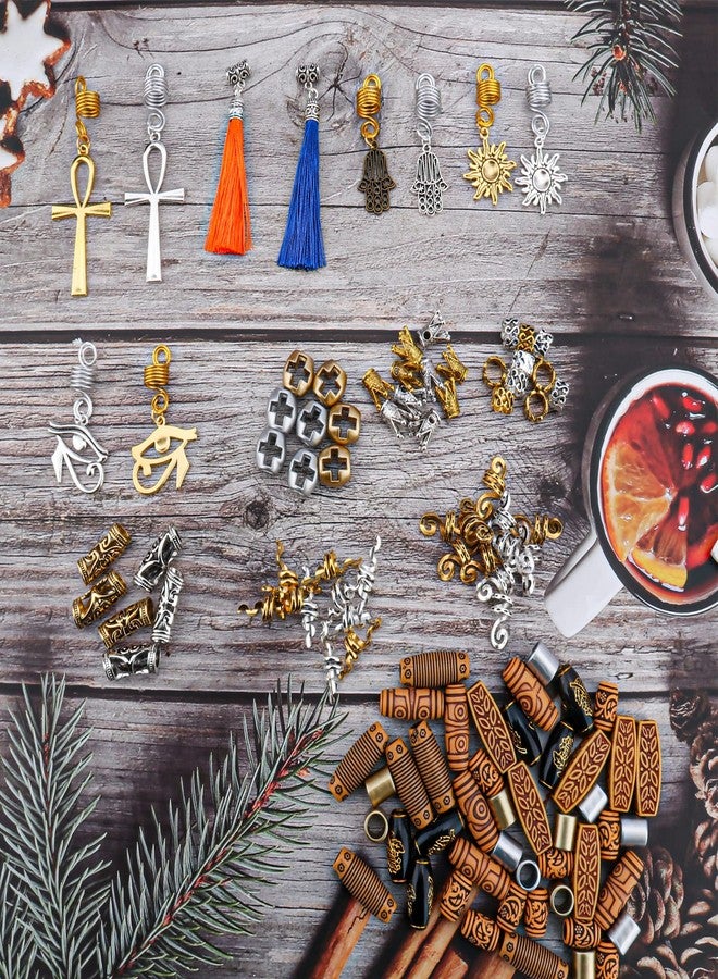 Jelyne 110PCS Retro Metal Dreadlock Accessories Hair Tube Beads Wooden-Like Beads Handmade DIY Tassel Hair Decoration Hair Jewelry for Locs Braids Men Women Hip-Hop Style - Image 4