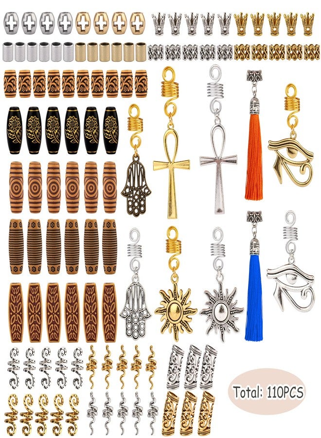 Jelyne 110PCS Retro Metal Dreadlock Accessories Hair Tube Beads Wooden-Like Beads Handmade DIY Tassel Hair Decoration Hair Jewelry for Locs Braids Men Women Hip-Hop Style - Image 2