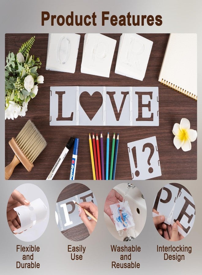 Amrules 65 Pcs 4 Inch Plastic Painting Stencils Reusable Letters Numbers and Symbols Stencil Art Crafts Interlocked Drawing Templates Set for Wood, Walls, Fabrics, Rocks - Image 3