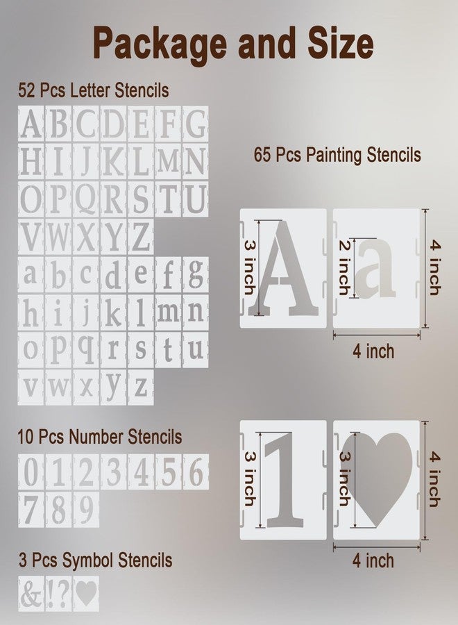 Amrules 65 Pcs 4 Inch Plastic Painting Stencils Reusable Letters Numbers and Symbols Stencil Art Crafts Interlocked Drawing Templates Set for Wood, Walls, Fabrics, Rocks - Image 2