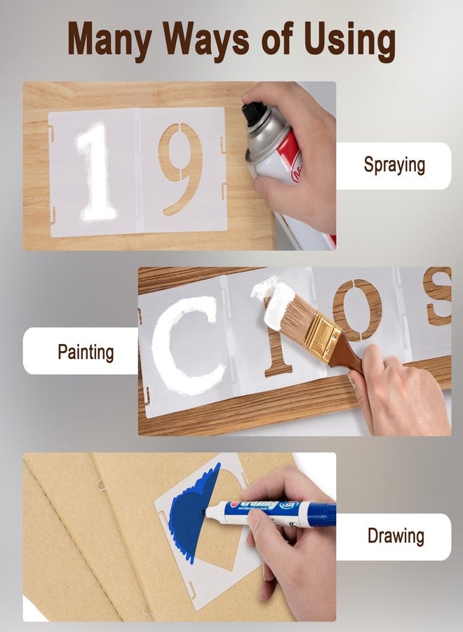 Amrules 65 Pcs 4 Inch Plastic Painting Stencils Reusable Letters Numbers and Symbols Stencil Art Crafts Interlocked Drawing Templates Set for Wood, Walls, Fabrics, Rocks - Image 5