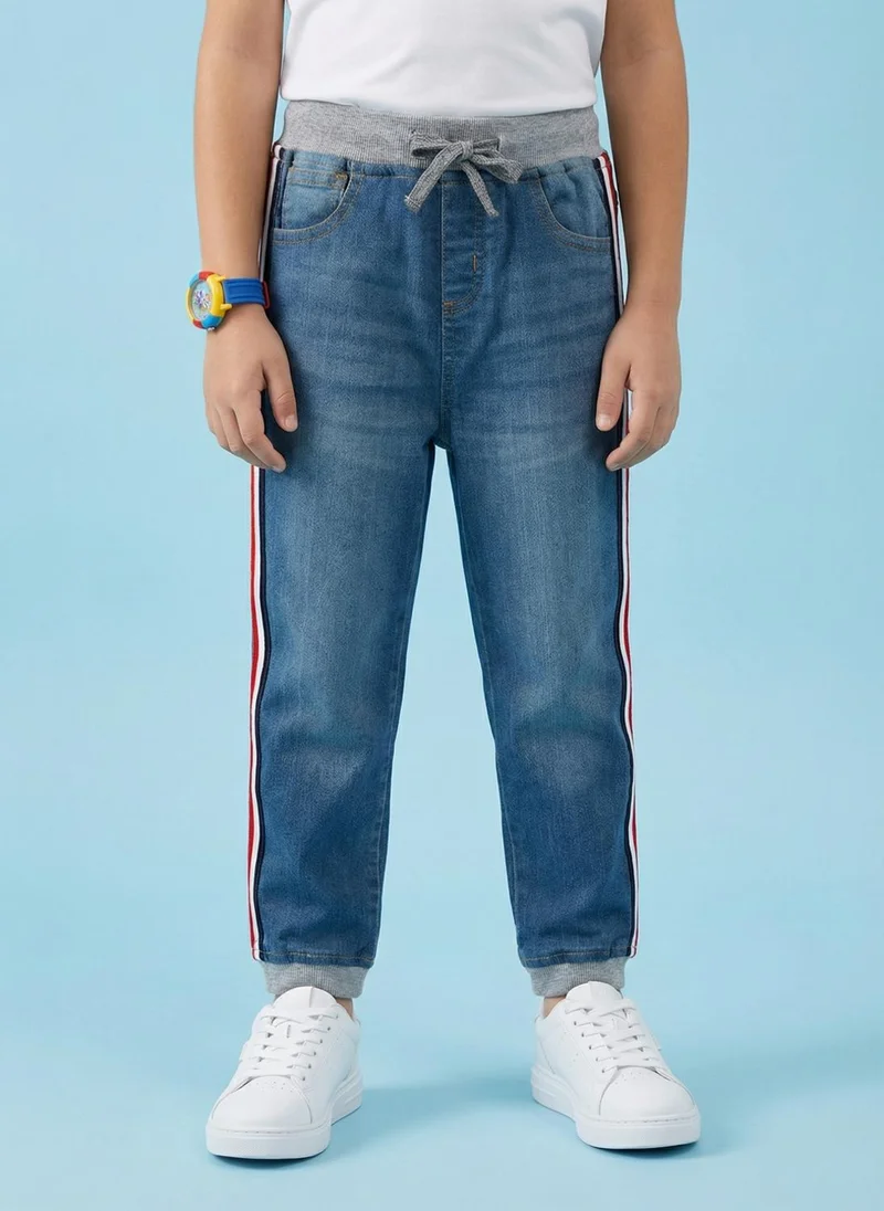 نوتيناتي Nautinati Boys' 100% Cotton Stretchable Dark Wash Jogger Jeans with Side Tape