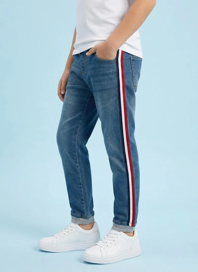 نوتيناتي Nautinati Boys' 100% Cotton Stretchable Dark Wash Jogger Jeans with Side Tape