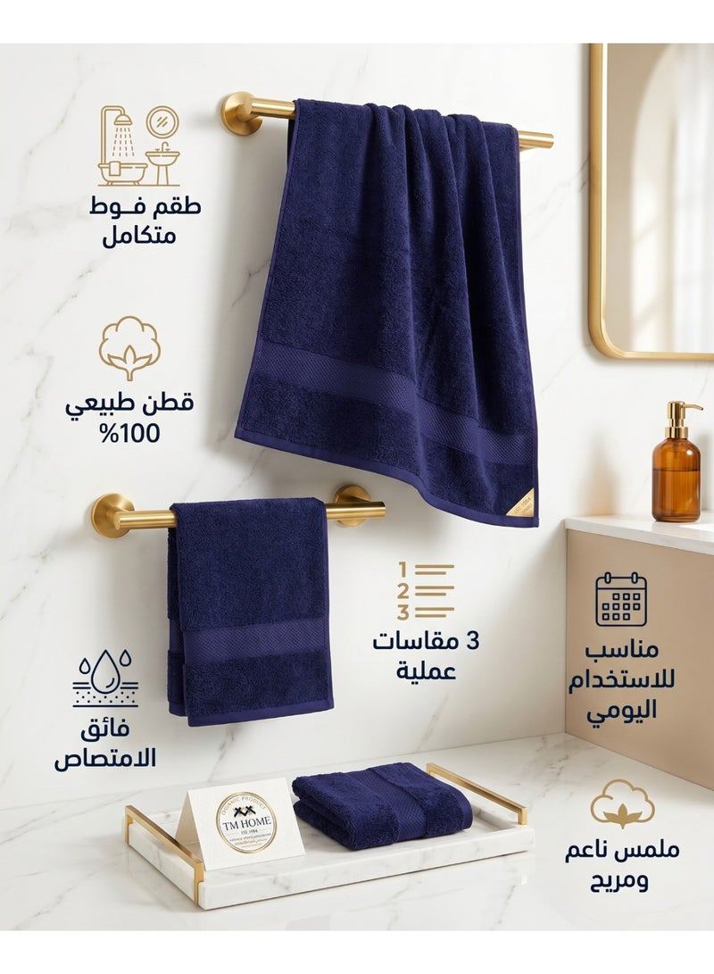 TM HOME Premium Hotel Towel Set, 3 Pieces, 100% Natural Cotton, Soft and Highly Absorbent, Navy Blue - Image 5