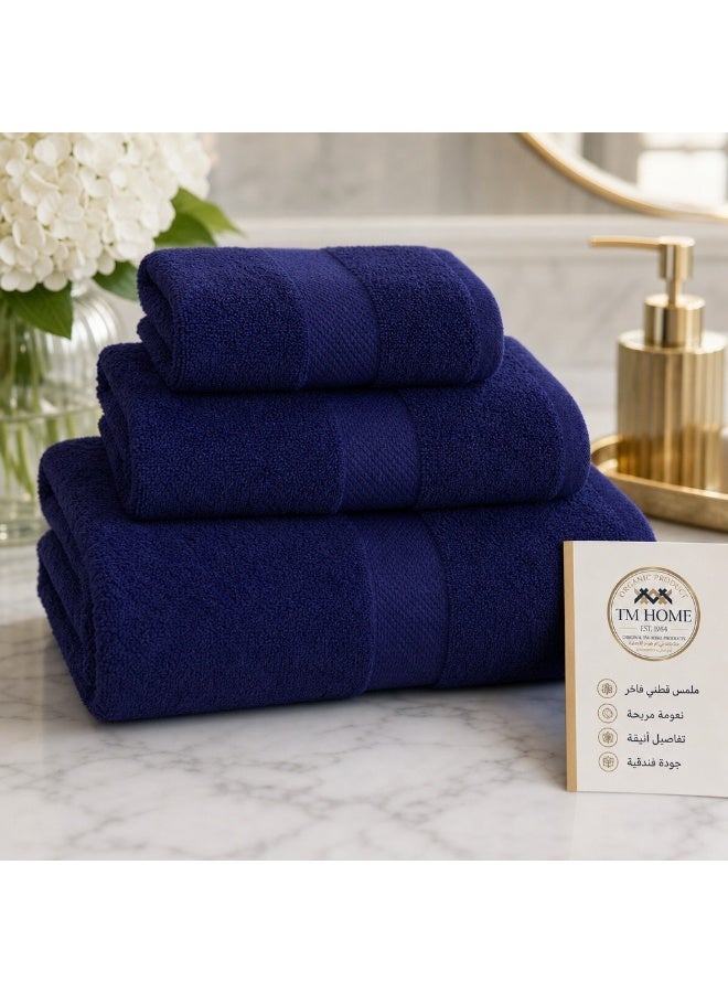 TM HOME Premium Hotel Towel Set, 3 Pieces, 100% Natural Cotton, Soft and Highly Absorbent, Navy Blue - Image 2