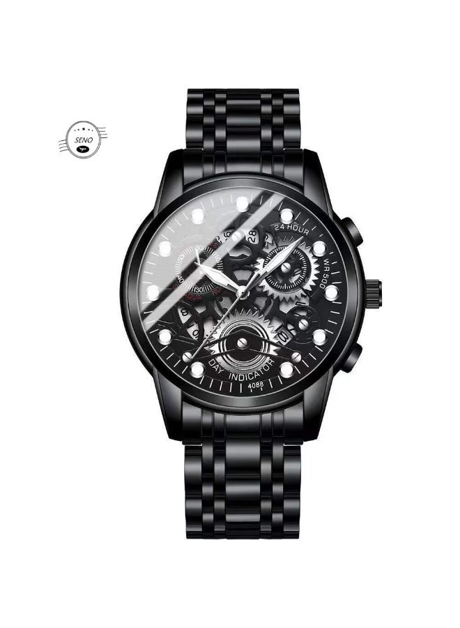 سينو SENO ساعة رجالية أوتوماتيكية بالكامل مقاومة للماء مع مؤشرات مضيئة، إطار و عصا من الفولاذ المقاوم للصدأ - Image 1