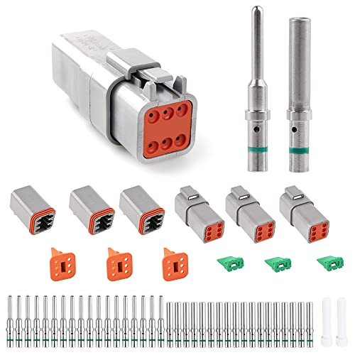 JRready موصل كهربائي مقاوم للماء JRready ST6115 DT 6 دبابيس رمادي مع 14-20 AWG تلامس وقابس ختم، 3 مجموعات - Image 1