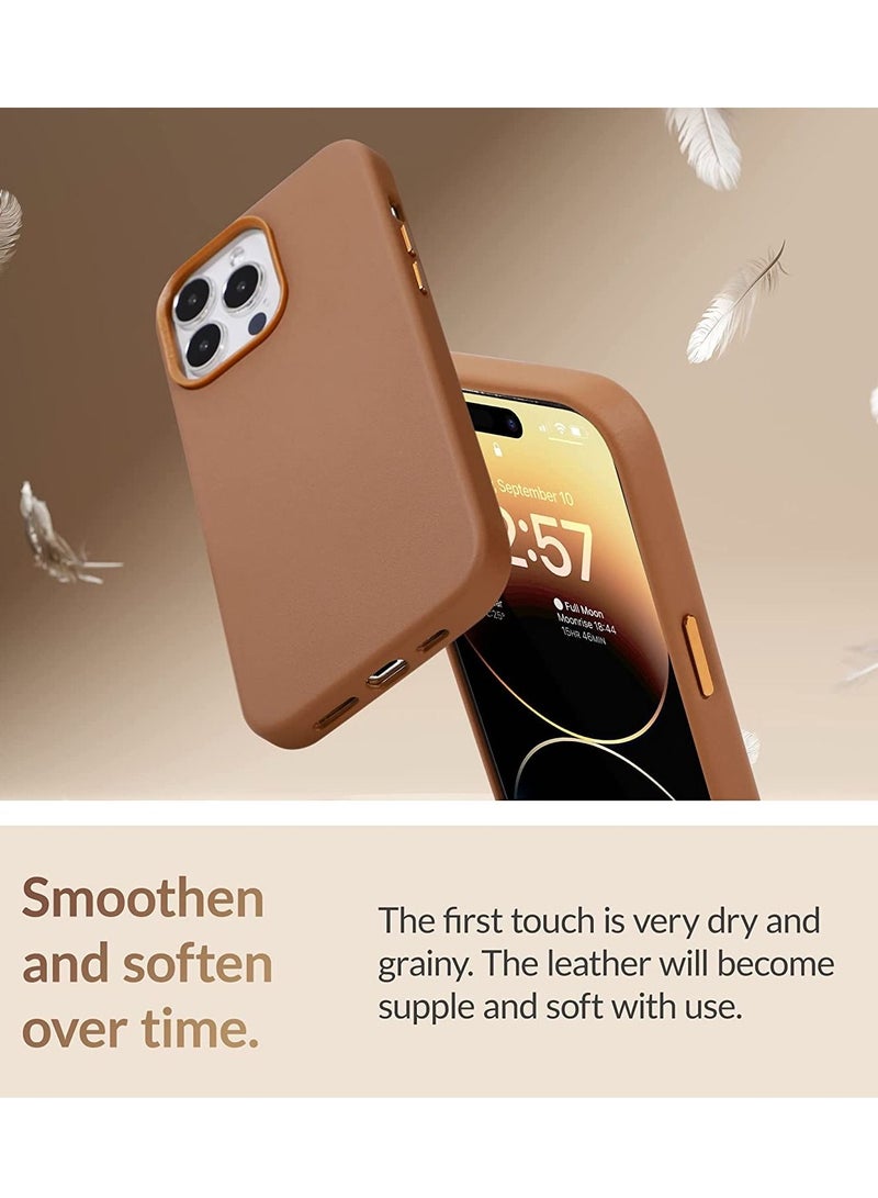 (for iPhone 14 Pro Max) - European Nappa Leather Case - Smoothen and Soften Over Time - Compatible with Magsafe - Saddle Brown  - Image 4