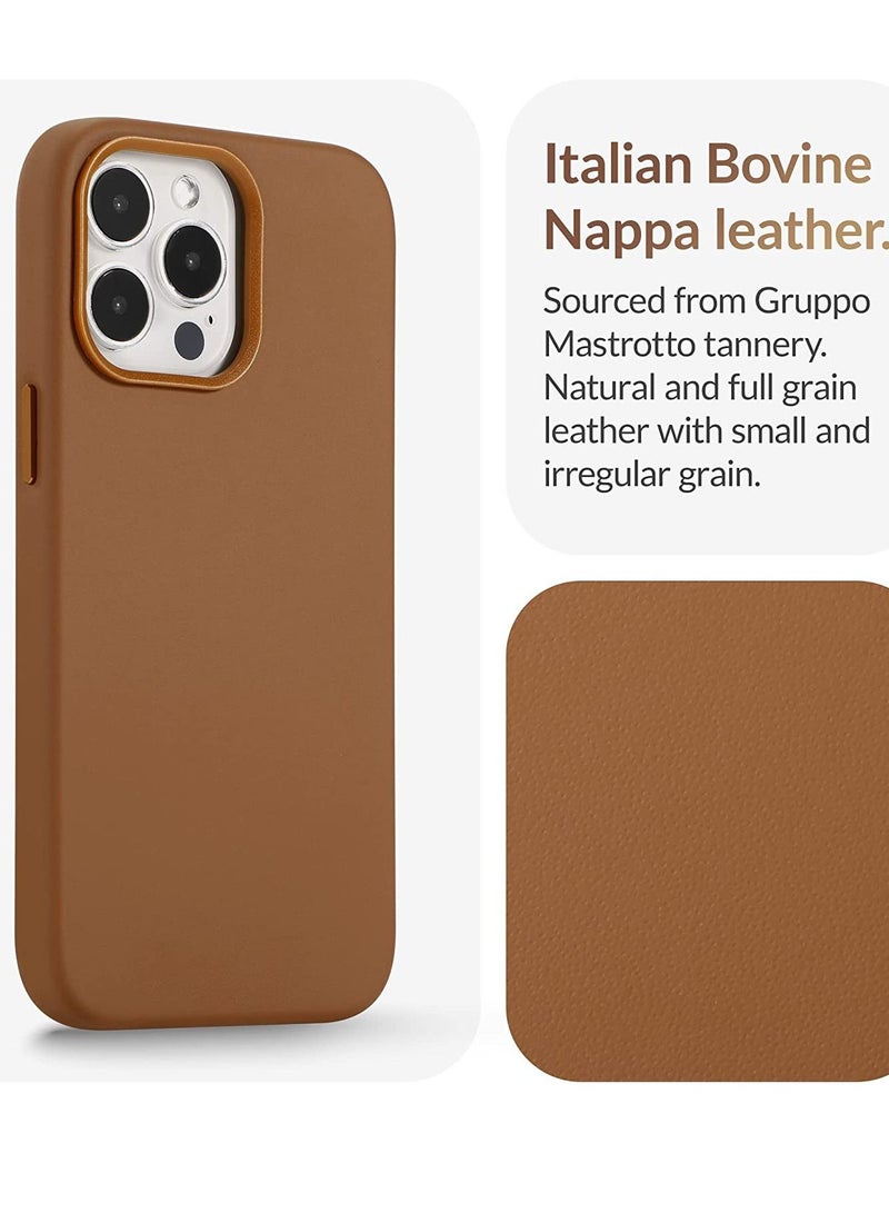 (for iPhone 14 Pro Max) - European Nappa Leather Case - Smoothen and Soften Over Time - Compatible with Magsafe - Saddle Brown  - Image 3