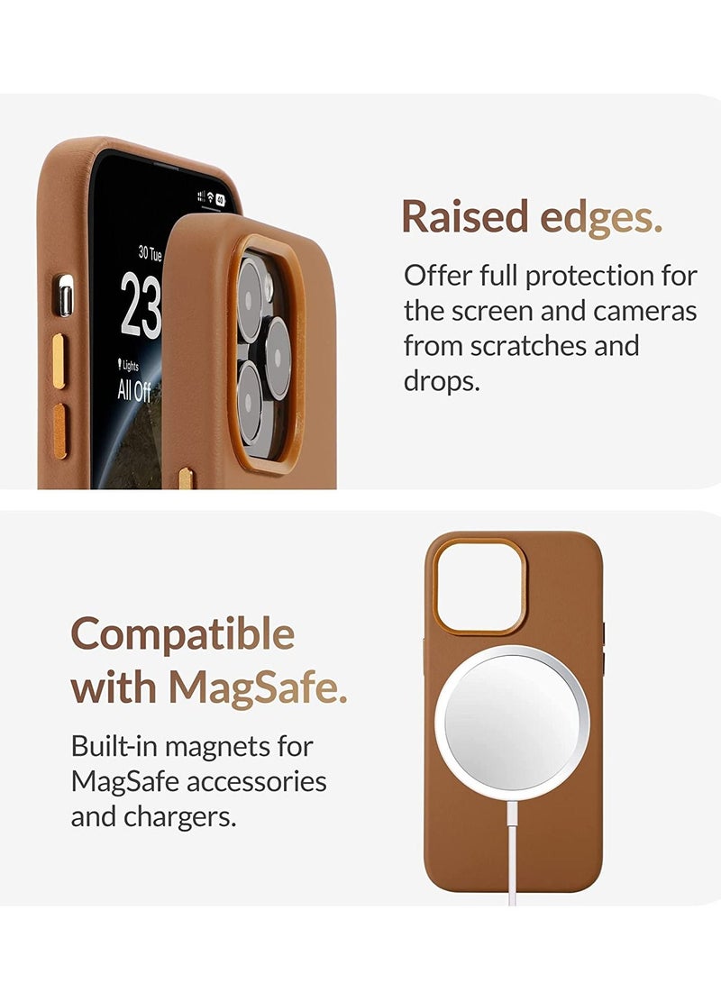 (for iPhone 14 Pro Max) - European Nappa Leather Case - Smoothen and Soften Over Time - Compatible with Magsafe - Saddle Brown  - Image 5