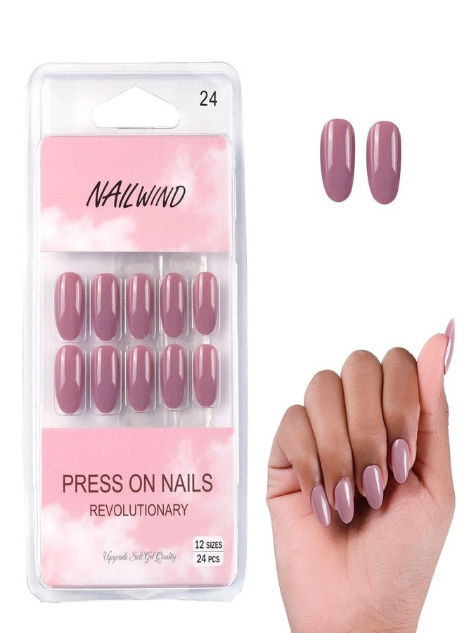 NAILWIND 24 Natural French Short False Nails Acrylic Full Cover Nails,Natural Fake Nails Delicate & Comfortable for Women and Girls (N24, 24 Count -Pack of 1) - Image 1