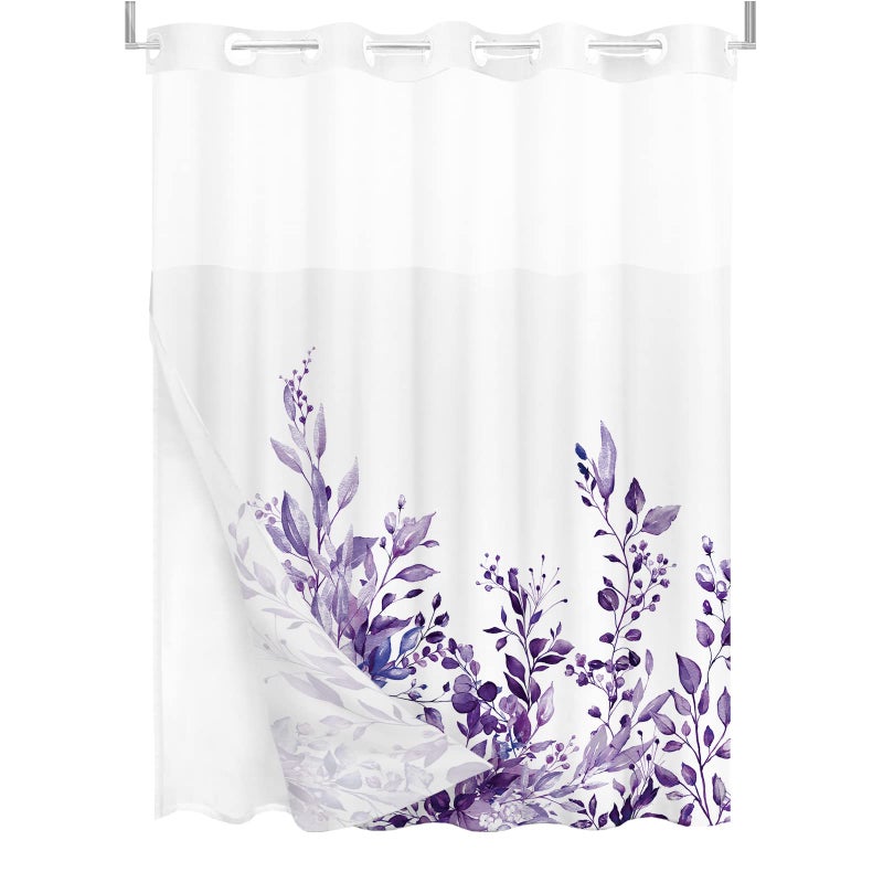 Tititex No Hooks Snap in Liner Purple Eucalyptus Leaves Shower Curtain Sets  Hotel Luxury Double Layers Waterproof Fabric & See-Through Top Window Bathroom Decorative 72x78 Inch - Image 3