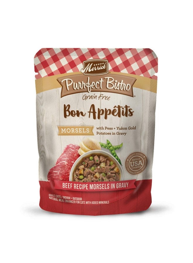 ميريك طعام القطط الرطب الفاخر الخالي من الحبوب من Merrick Purrfect Bistro Bon Appetits، وصفة لحوم البقر في الصلصة - (عبوة من 24 كيسًا) 3 أونصة - Image 1