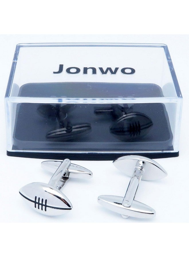 Jonwo American Football Jewelry Cufflinks For Men Classic Tuxedo Cuff Links For Football Fans Wedding Daily French Shirt In Gift Box (Silver Football) - Image 3