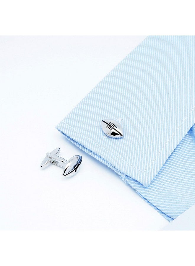Jonwo American Football Jewelry Cufflinks For Men Classic Tuxedo Cuff Links For Football Fans Wedding Daily French Shirt In Gift Box (Silver Football) - Image 2