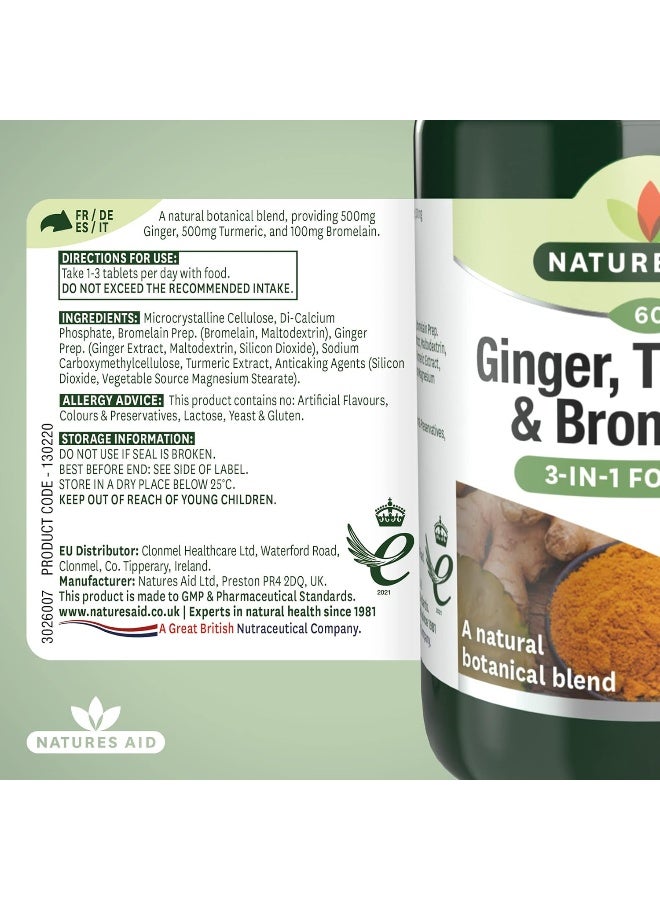 Natures Aid Ginger, Turmeric And Bromelain | 3 In 1 Formula | With Natural Botanical Blend | 60 Tablets - Image 5