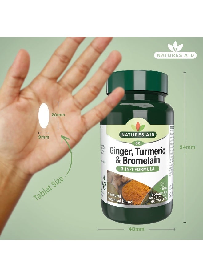 Natures Aid Ginger, Turmeric And Bromelain | 3 In 1 Formula | With Natural Botanical Blend | 60 Tablets - Image 3