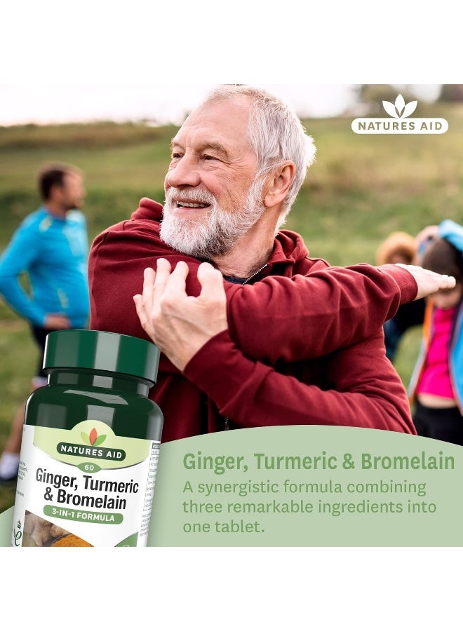 Natures Aid Ginger, Turmeric And Bromelain | 3 In 1 Formula | With Natural Botanical Blend | 60 Tablets - Image 2