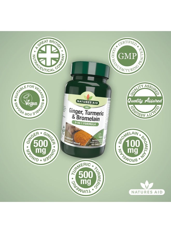 Natures Aid Ginger, Turmeric And Bromelain | 3 In 1 Formula | With Natural Botanical Blend | 60 Tablets - Image 4