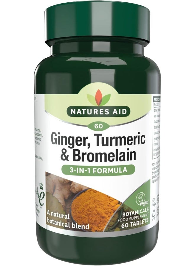Natures Aid Ginger, Turmeric And Bromelain | 3 In 1 Formula | With Natural Botanical Blend | 60 Tablets - Image 1