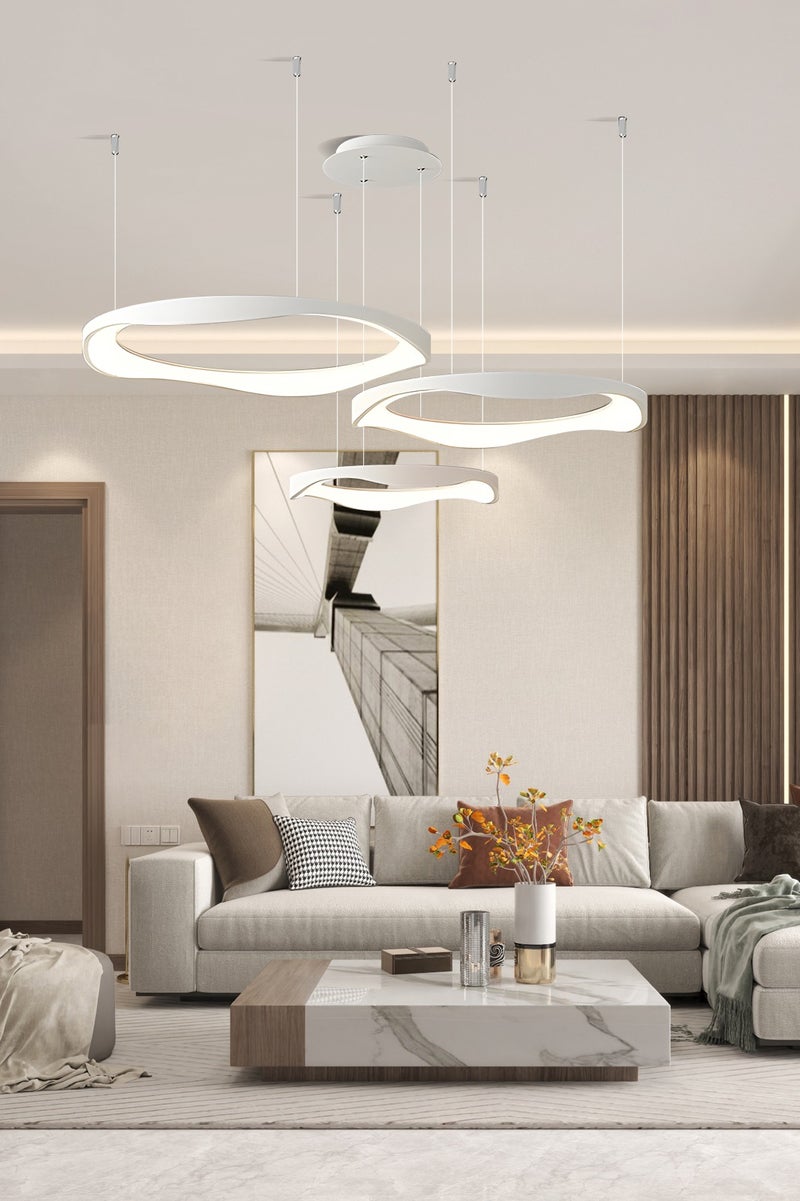 YATAI LIGHTING ثريا حلقة LED عصرية، 3 طبقات قابلة للتعديل، ضوء حديث بسيط، 175 واط قابل للتعتيم مع جهاز تحكم عن بعد، 3000K-6000K لغرفة المعيشة، غرفة النوم، وغرفة الطعام - Image 5