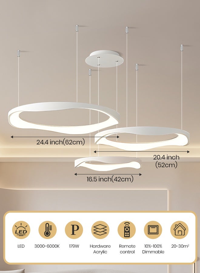 YATAI LIGHTING ثريا حلقة LED عصرية، 3 طبقات قابلة للتعديل، ضوء حديث بسيط، 175 واط قابل للتعتيم مع جهاز تحكم عن بعد، 3000K-6000K لغرفة المعيشة، غرفة النوم، وغرفة الطعام - Image 3