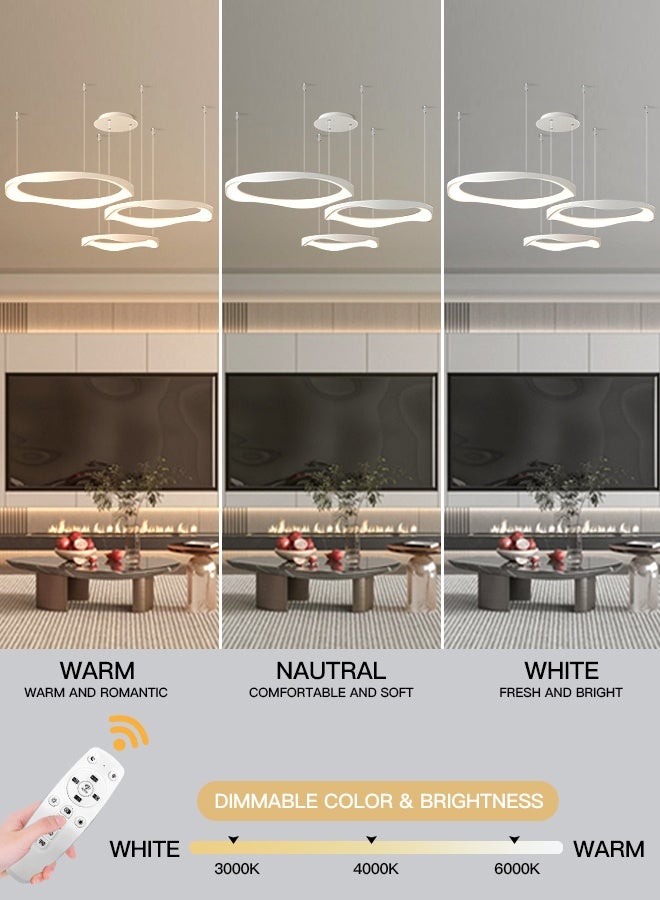 YATAI LIGHTING ثريا حلقة LED عصرية، 3 طبقات قابلة للتعديل، ضوء حديث بسيط، 175 واط قابل للتعتيم مع جهاز تحكم عن بعد، 3000K-6000K لغرفة المعيشة، غرفة النوم، وغرفة الطعام - Image 2