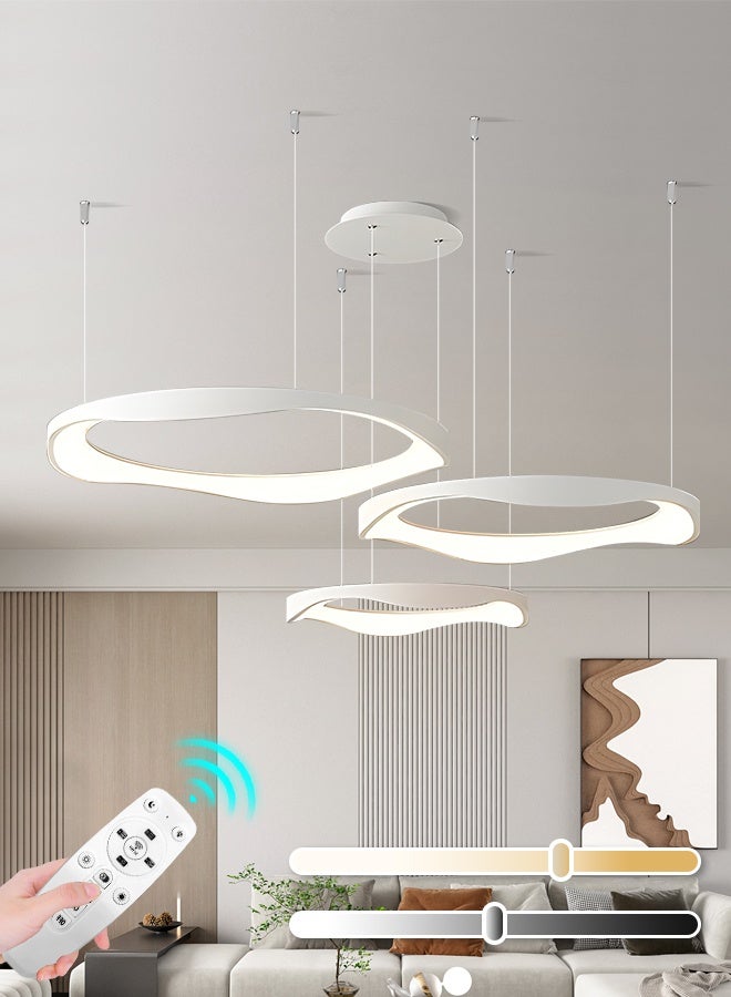 YATAI LIGHTING ثريا حلقة LED عصرية، 3 طبقات قابلة للتعديل، ضوء حديث بسيط، 175 واط قابل للتعتيم مع جهاز تحكم عن بعد، 3000K-6000K لغرفة المعيشة، غرفة النوم، وغرفة الطعام - Image 1