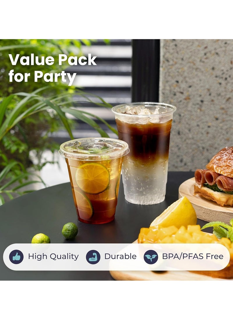 ليموس [عبوة من 50 قطعة] أكواب بلاستيكية شفافة سعة 16 أونصة بأغطية مسطحة، أكواب قهوة مثلجة يمكن التخلص منها، كوب سموثي كريستالي فاخر خالٍ من مادة BPA للحفلات، حامل ليمونادة، مشروبات باردة، عصير، ميلك شيك، بوبا فقاعية، شاي - Image 4