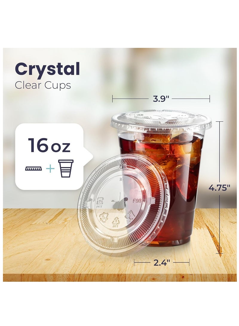 ليموس [عبوة من 50 قطعة] أكواب بلاستيكية شفافة سعة 16 أونصة بأغطية مسطحة، أكواب قهوة مثلجة يمكن التخلص منها، كوب سموثي كريستالي فاخر خالٍ من مادة BPA للحفلات، حامل ليمونادة، مشروبات باردة، عصير، ميلك شيك، بوبا فقاعية، شاي - Image 2