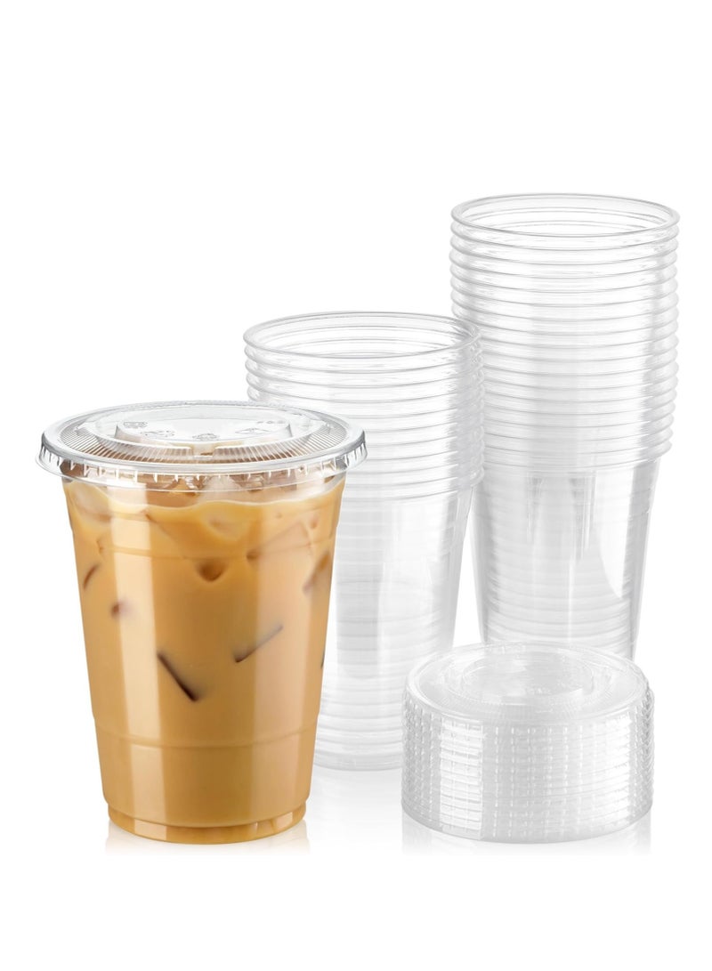 ليموس [عبوة من 50 قطعة] أكواب بلاستيكية شفافة سعة 16 أونصة بأغطية مسطحة، أكواب قهوة مثلجة يمكن التخلص منها، كوب سموثي كريستالي فاخر خالٍ من مادة BPA للحفلات، حامل ليمونادة، مشروبات باردة، عصير، ميلك شيك، بوبا فقاعية، شاي - Image 1
