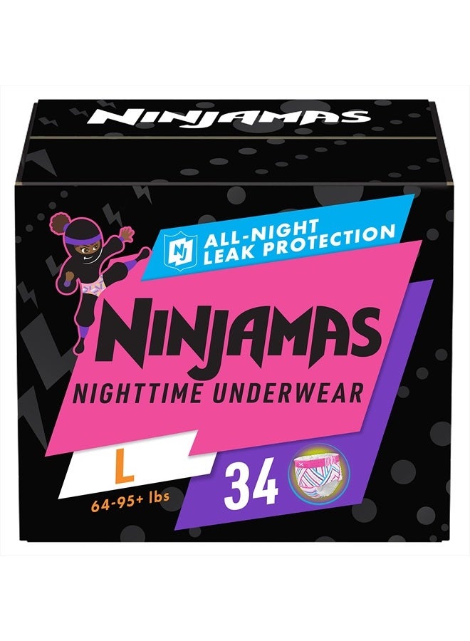 Pampers Ninjamas Nighttime Bedwetting Underwear Girls Size L (64-125 lbs) 34 Count (Packaging & Prints May Vary)  - Image 1