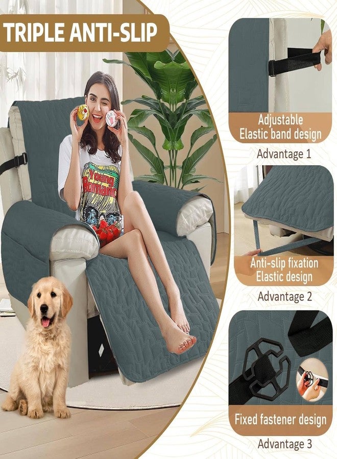 XINEAGE أغطية كراسي استرخاء مقاومة للماء بنسبة 100% من XINEAGE، مزودة بأحزمة مطاطية، وأغطية أريكة استرخاء مانعة للانزلاق، وغطاء أريكة استرخاء قابل للغسل مع جيوب، وواقي أثاث للحيوانات الأليفة والكلاب (رمادي داكن، 23 بوصة). - Image 2