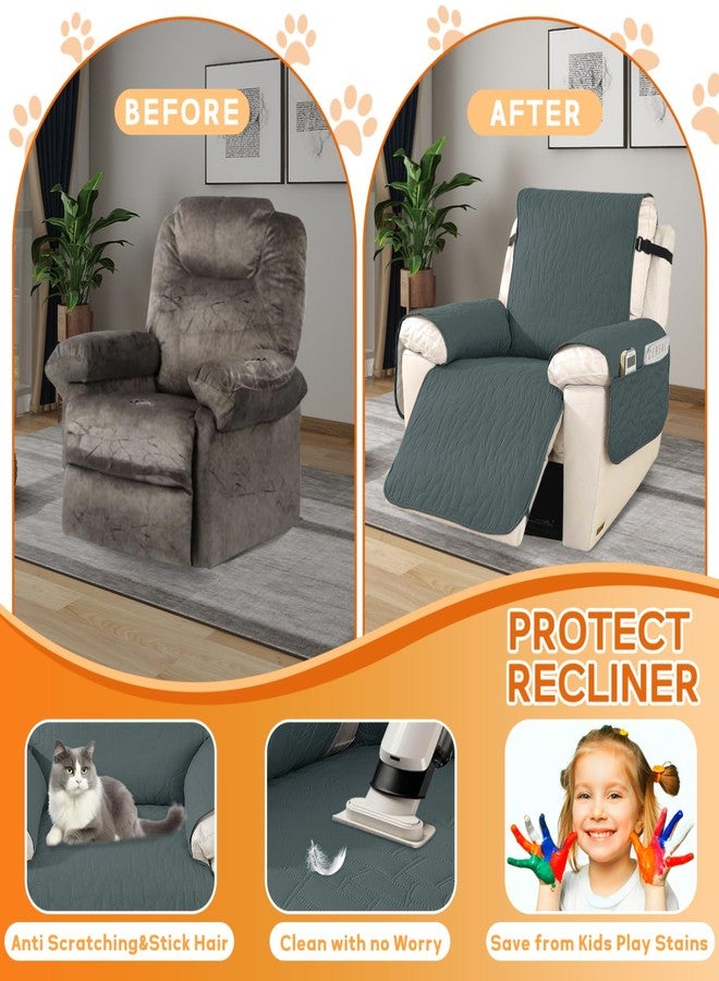 XINEAGE أغطية كراسي استرخاء مقاومة للماء بنسبة 100% من XINEAGE، مزودة بأحزمة مطاطية، وأغطية أريكة استرخاء مانعة للانزلاق، وغطاء أريكة استرخاء قابل للغسل مع جيوب، وواقي أثاث للحيوانات الأليفة والكلاب (رمادي داكن، 23 بوصة). - Image 5