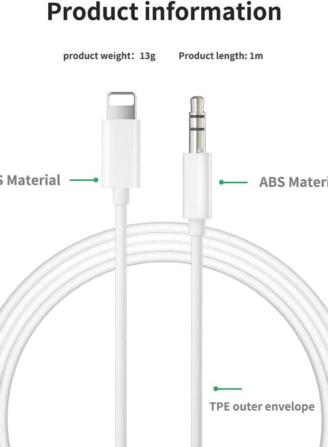 Mixfly [Apple MFi Certified] iPhone AUX Cord for Car Stereo, Lightning to 3.5mm AUX Audio Cable Compatible for iPhone 14/13/12/11/XS/X, Home Stereo/Headphone, Support All iOS Version - 3.3ft (White) - Image 3
