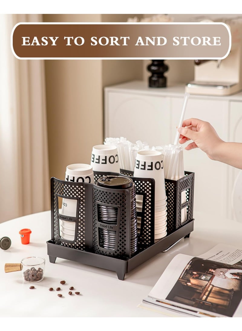 LOKIPA Coffee Cup Holder Organizer Unbreakable 2-IN-1 Paper Cup and Lid Holder with Straw Organizer Adjustable Paper Cup Holder for Countertop Coffee Station Bar Restaurant Breakroom Kitchen Office - Image 4