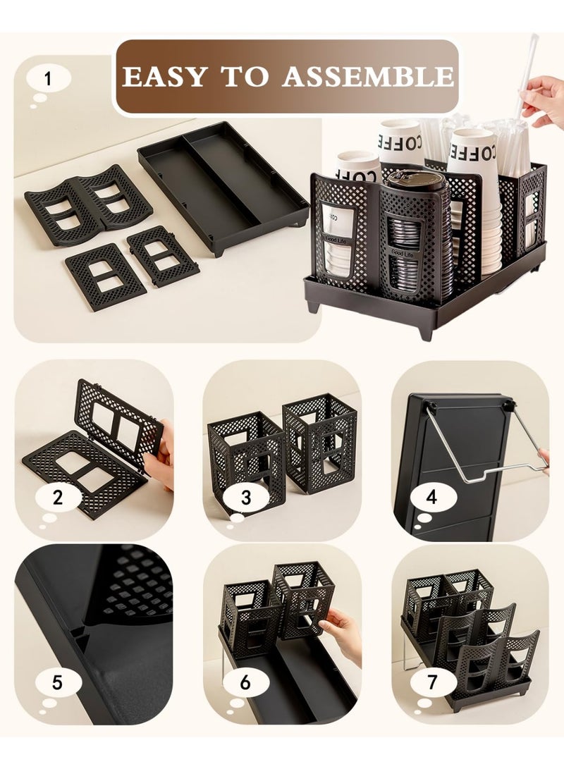 LOKIPA Coffee Cup Holder Organizer Unbreakable 2-IN-1 Paper Cup and Lid Holder with Straw Organizer Adjustable Paper Cup Holder for Countertop Coffee Station Bar Restaurant Breakroom Kitchen Office - Image 5