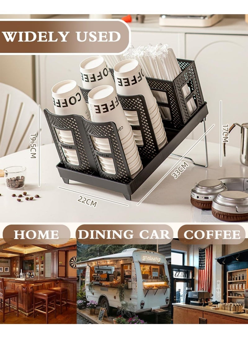 LOKIPA Coffee Cup Holder Organizer Unbreakable 2-IN-1 Paper Cup and Lid Holder with Straw Organizer Adjustable Paper Cup Holder for Countertop Coffee Station Bar Restaurant Breakroom Kitchen Office - Image 1