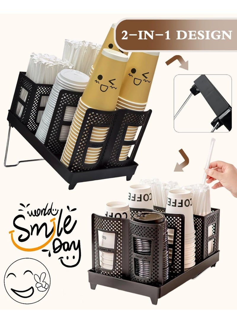 LOKIPA Coffee Cup Holder Organizer Unbreakable 2-IN-1 Paper Cup and Lid Holder with Straw Organizer Adjustable Paper Cup Holder for Countertop Coffee Station Bar Restaurant Breakroom Kitchen Office - Image 3